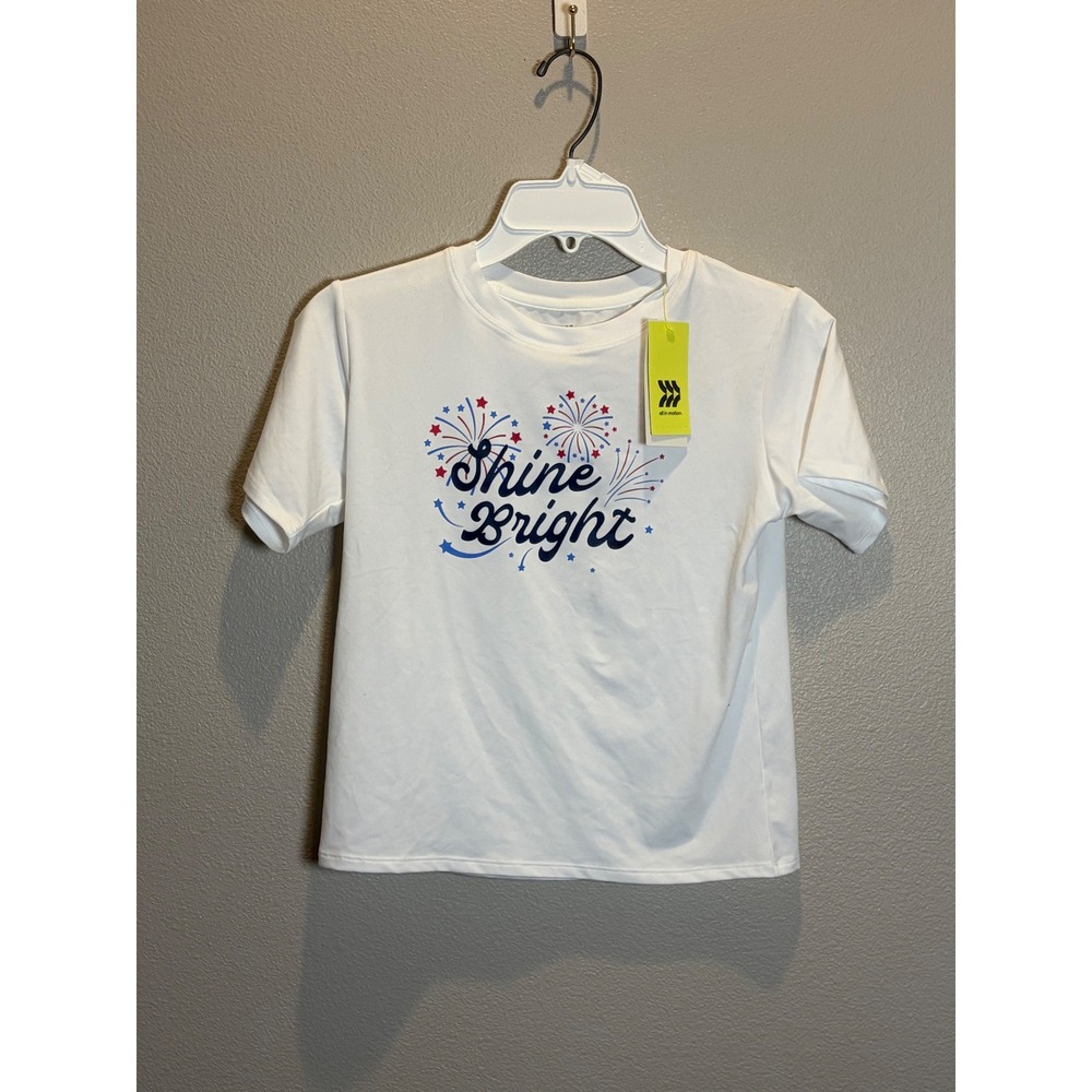 All In Motion Kids Shine Bright Graphic Tee White Firework UPF 50+ Size M 8